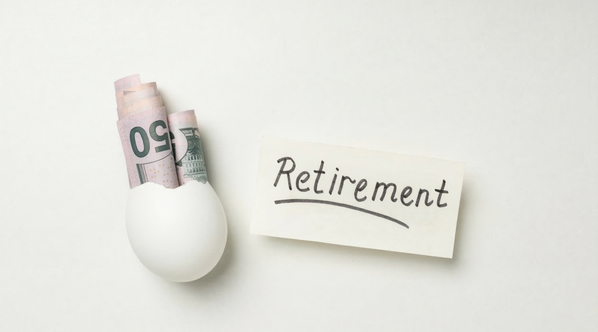 Eggshell with 50-euro notes symbolising retirement savings